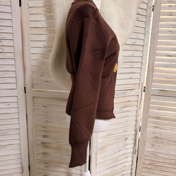 Women's Brown V-Neck Single-Button Knit Cardigan - Picture 3 of 10